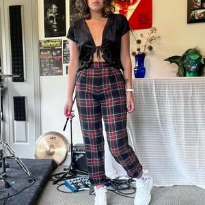 Punk plaid pants red black